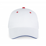 Orlando - casquette 6 panneaux KP011 - White / Royal Blue / Red personnalisable - Vue de face