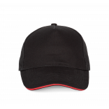 Casquette avec sandwich contrasté - 5 panneaux KP124 - Black / Red personnalisable - Vue de face