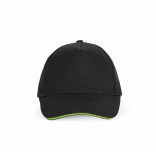 Casquette avec sandwich contrasté - 5 panneaux KP124 - Black / Lime personnalisable - Vue de face