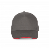 Casquette avec sandwich contrasté - 5 panneaux KP124 - Slate Grey / Red personnalisable - Vue de face
