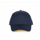 Casquette sandwich contrasté - 5 panneaux KP130 - Navy / Yellow personnalisable - Vue de face