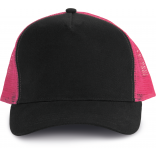 Casquette trucker - 5 panneaux KP137 - Black / Fuchsia personnalisable - Vue de face