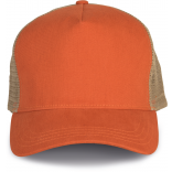 Casquette trucker - 5 panneaux KP137 - Rustic Orange / Beige personnalisable - Vue de face