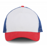 Casquette trucker - 5 panneaux KP137 - White/French red/Reflex blue personnalisable - Vue de face