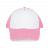 Casquette trucker enfant - 5 panneaux KP143 - White / Aurora Pink personnalisable - Vue de face