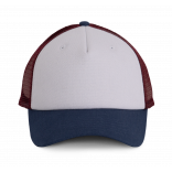 Casquette Trucker - 5 panneaux KP170 - White / Indigo / Wine personnalisable - Vue de face