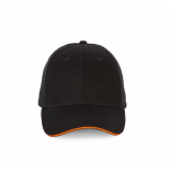 Casquette sandwich contrasté - 6 panneaux KP185 - Black / Orange personnalisable - Vue de face