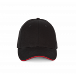Casquette sandwich contrasté - 6 panneaux KP185 - Black / Red personnalisable - Vue de face