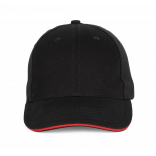 Casquette Baseball avec sandwich - 6 panneaux KP196 - Black / Red personnalisable - Vue de face