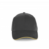 Casquette en coton biologique à sandwich contrasté - 6 panneaux KP198 - Iron Grey / Pineapple personnalisable - Vue de f