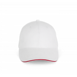 Casquette en coton biologique à sandwich contrasté - 6 panneaux KP198 - White / Hibiscus Red personnalisable - Vue de fa