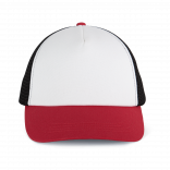 Casquette trucker 5 panneaux en coton canvas - K-up Gold Label KP240 - White / Light Scarlet Red / Black personnalisable