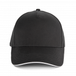 Casquette 5 panneaux avec sandwich - K-up Gold Label KP353 - Black / White personnalisable - Vue de face