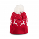 Bonnet de Noël motifs rennes KP512 - Cherry Red / Natural personnalisable - Vue de face
