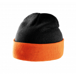 Bonnet bicolore avec revers KP514 - Black / Orange personnalisable - Vue de face