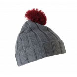 Bonnet à pompon avec revers KP519 - Grey / Burgundy personnalisable - Vue de face
