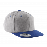 Casquette visière plate - 6 panneaux KP910 - Heather Grey / Royal Blue personnalisable - Vue de face