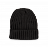 Bonnet à double côte et revers KP953 - Black personnalisable - Vue de face