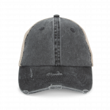 Casquette trucker écoresponsable  effet déchiré unisexe NS027 - Washed black / Beige personnalisable - Vue de face