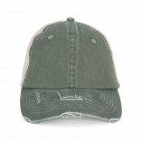 Casquette trucker écoresponsable  effet déchiré unisexe NS027 - Washed Organic Khaki / Beige personnalisable - Vue de fa
