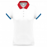 Polo piqué performance femme PA490 - White / Red / Sporty Royal Blue personnalisable - Vue de face