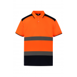 Polo bicolore haute visibilité YHVJ220 - Hi Vis Orange / Navy personnalisable - Vue de face