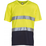 T-shirt col V haute visibilité Top Cool YHVJ910 - Hi Vis Yellow / Navy personnalisable - Vue de face