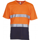 T-shirt col V haute visibilité Top Cool YHVJ910 - Hi Vis Orange / Navy personnalisable - Vue de face