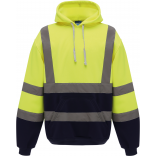 Sweatshirt capuche haute visibilité YHVK05 - Hi Vis Yellow / Navy personnalisable - Vue de face