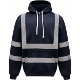 Sweatshirt capuche haute visibilité YHVK05 - Navy personnalisable - Vue de face