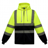 Sweat-shirt zippé capuche YHVK07 - Hi Vis Yellow / Navy personnalisable - Vue de face