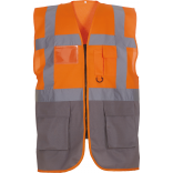 Gilet multifonction haute visibilité YHVW801 - Hi Vis Orange / Grey personnalisable - Vue de face