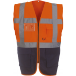 Gilet multifonction haute visibilité YHVW801 - Hi Vis Orange / Navy personnalisable - Vue de face