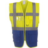 Gilet multifonction haute visibilité YHVW801 - Hi Vis Yellow / Royal Blue personnalisable - Vue de face