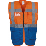 Gilet multifonction haute visibilité YHVW801 - Hi Vis Orange / Royal Blue personnalisable - Vue de face