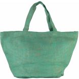 Cabas en toile de jute teint 100% naturel KI0227 - Natural / Water Green - 36 x 59 x 29 cm de côté