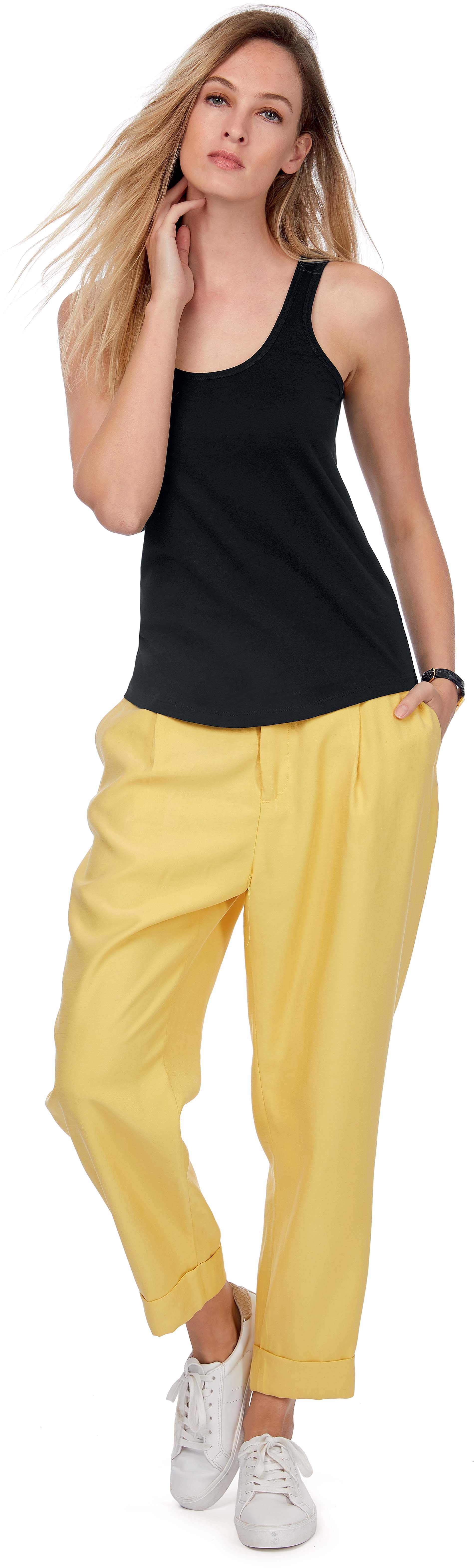 Débardeur femme B&C Collection noir bretelles larges coupe ajustée coton stretch confortable