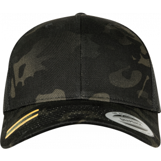 Casquette retro trucker multicam FL6606MC - BLACK MULTICAM personnalisable - Vue de face