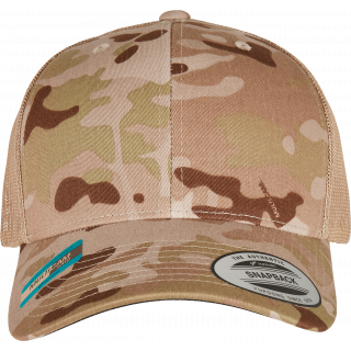 Casquette retro trucker multicam FL6606MC - Multicam Arid / TAN personnalisable - Vue de face
