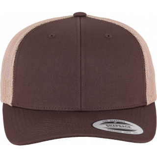 Casquette retro trucker bicolore FL6606T - BROWN / KHAKI personnalisable - Vue de face