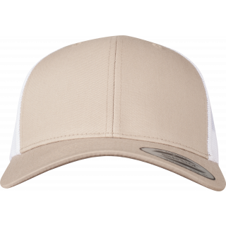Casquette retro trucker bicolore FL6606T - Khaki / White personnalisable - Vue de face