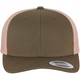 Casquette retro trucker bicolore FL6606T - Mossgreen / Khaki personnalisable - Vue de face