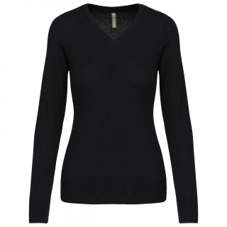 Pull col V femme K966 - Black personnalisable - Vue de face