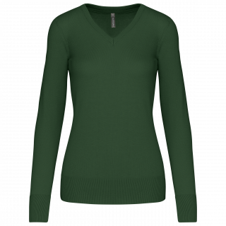 Pull col V femme K966 - Forest Green personnalisable - Vue de face