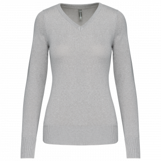 Pull col V femme K966 - Grey Melange personnalisable - Vue de face