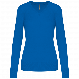 Pull col V femme K966 - Light Royal Blue personnalisable - Vue de face