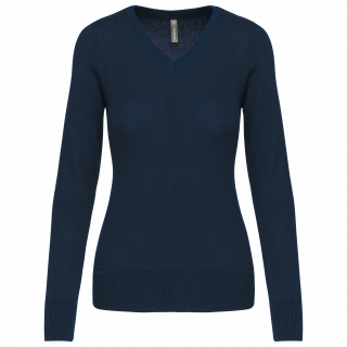 Pull col V femme K966 - Navy personnalisable - Vue de face