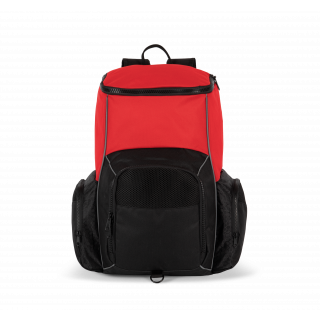 Sac à dos de sport recyclé avec porte-objets KI0176 - Red / Black personnalisable - Vue de face