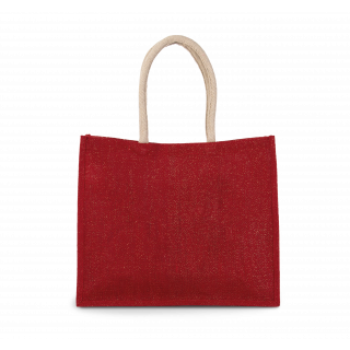 Sac de plage en jute KI0219 - Cherry Red / Gold personnalisable - Vue de face