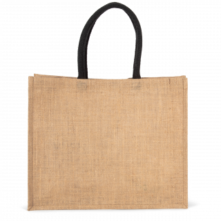 Sac de plage en jute KI0219 - Natural / Black personnalisable - Vue de face